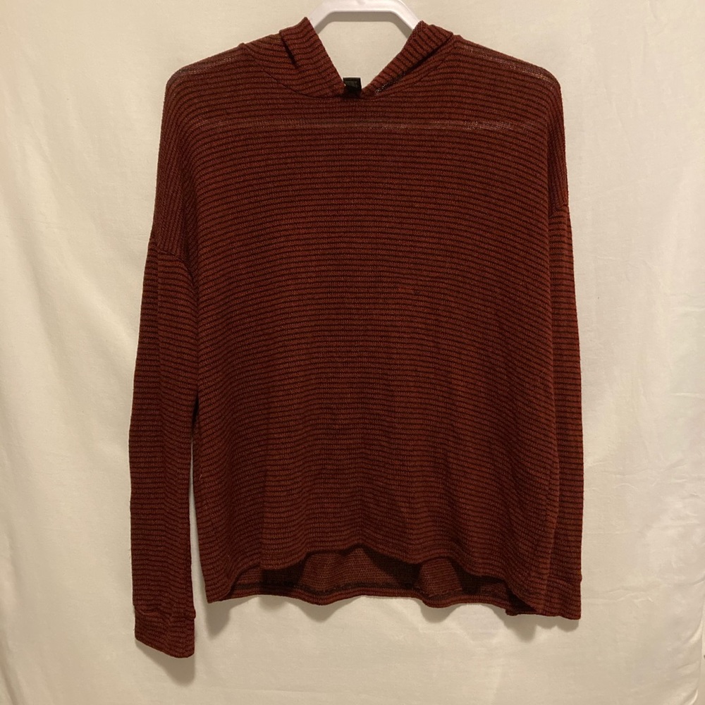 Forever 21 Striped Dark Red Loose Hoodie Top
